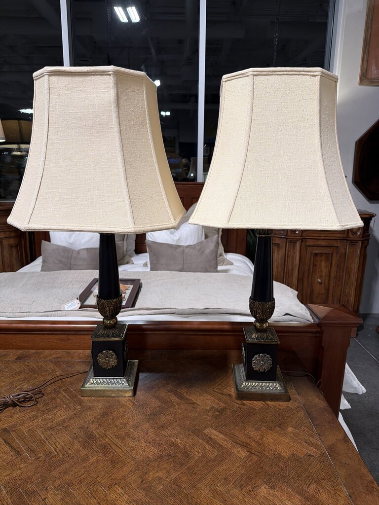 Vintage French Empire Neoclassical Column Table Lamps- 16X16X33- Pair