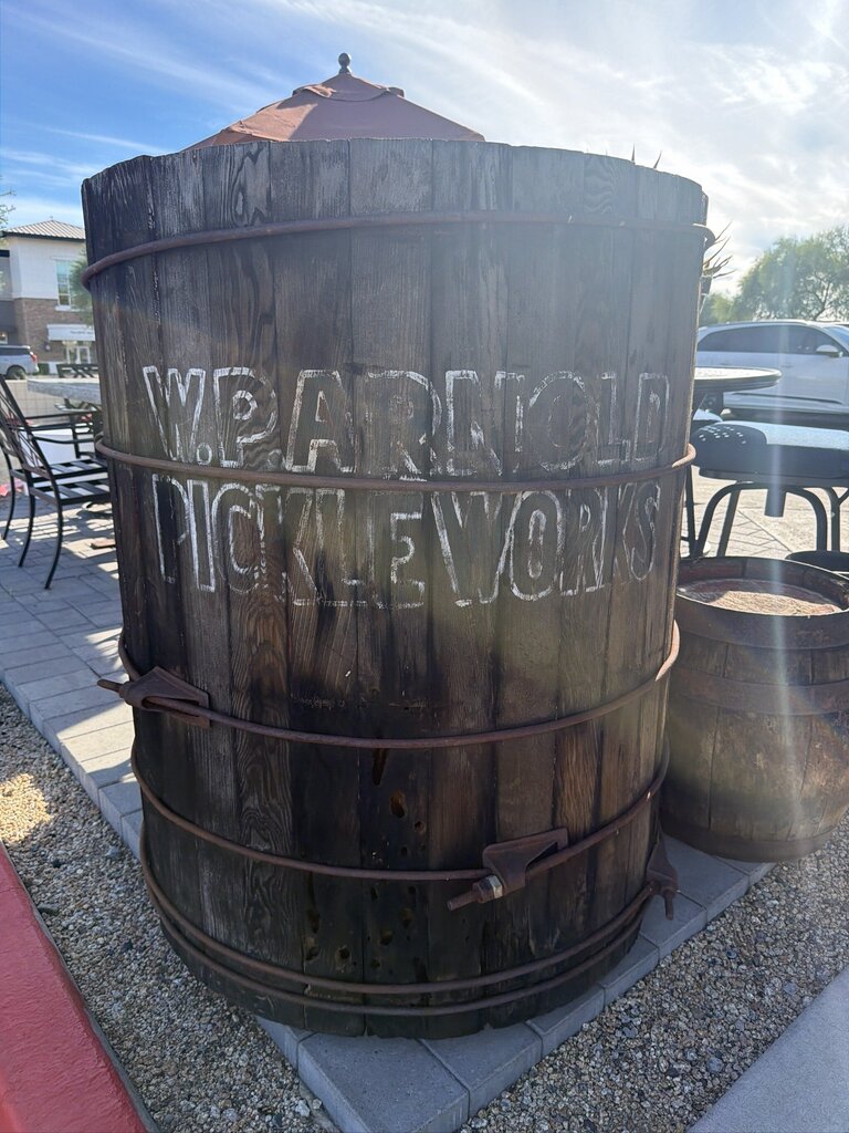 Vintage Arnold's Pickles Redwood Barrel - 40x40X49H
