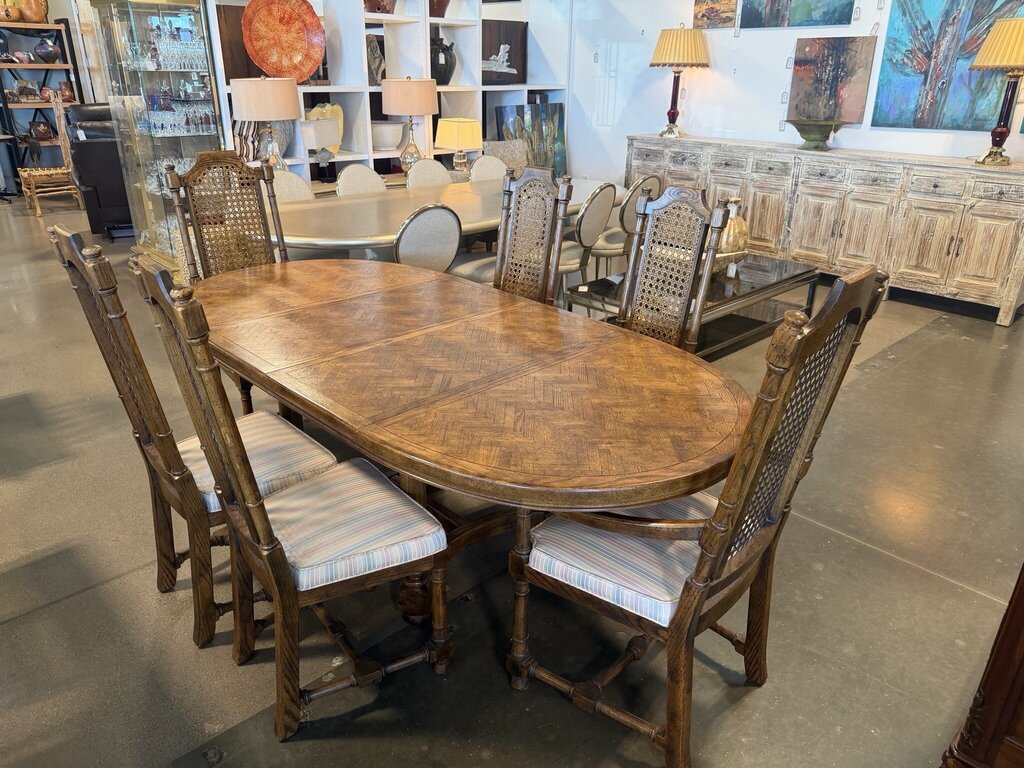 Vintage Herringbone Wood Oval Extension Dining Set-42X52-86X30