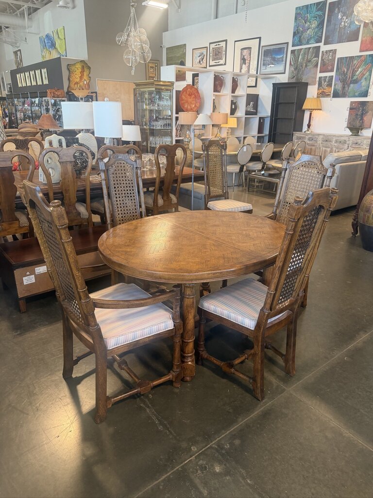 Vintage Herringbone Wood Oval Extension Dining Set-42X52-86X30