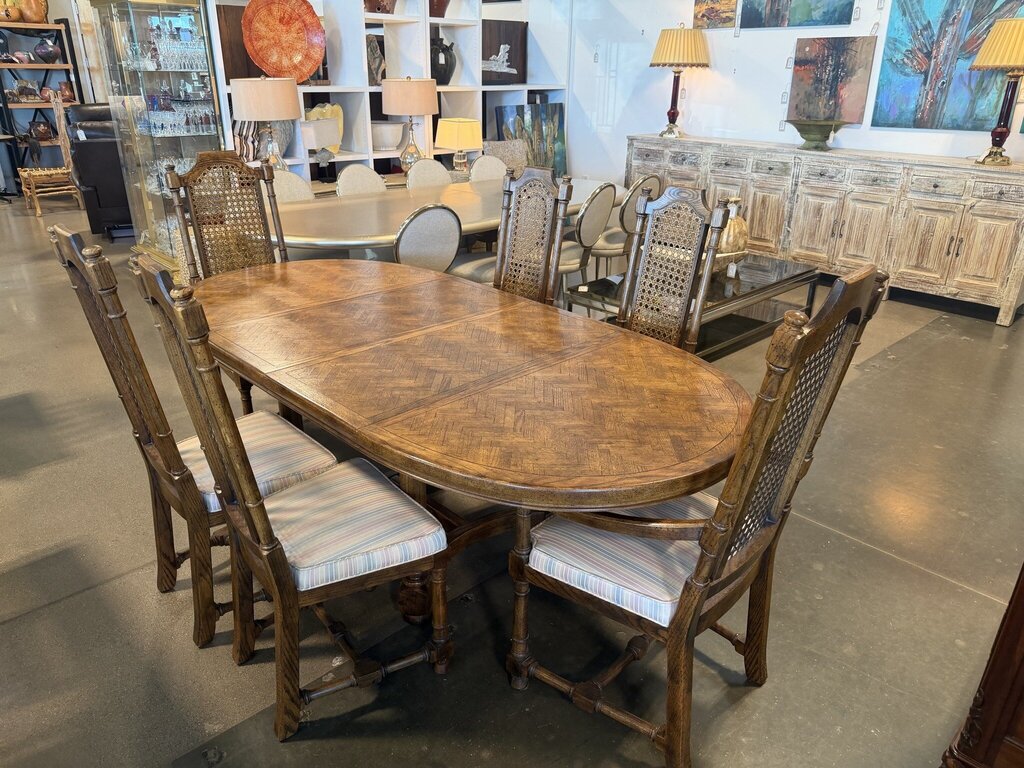 Vintage Herringbone Wood Oval Extension Dining Set-42X52-86X30