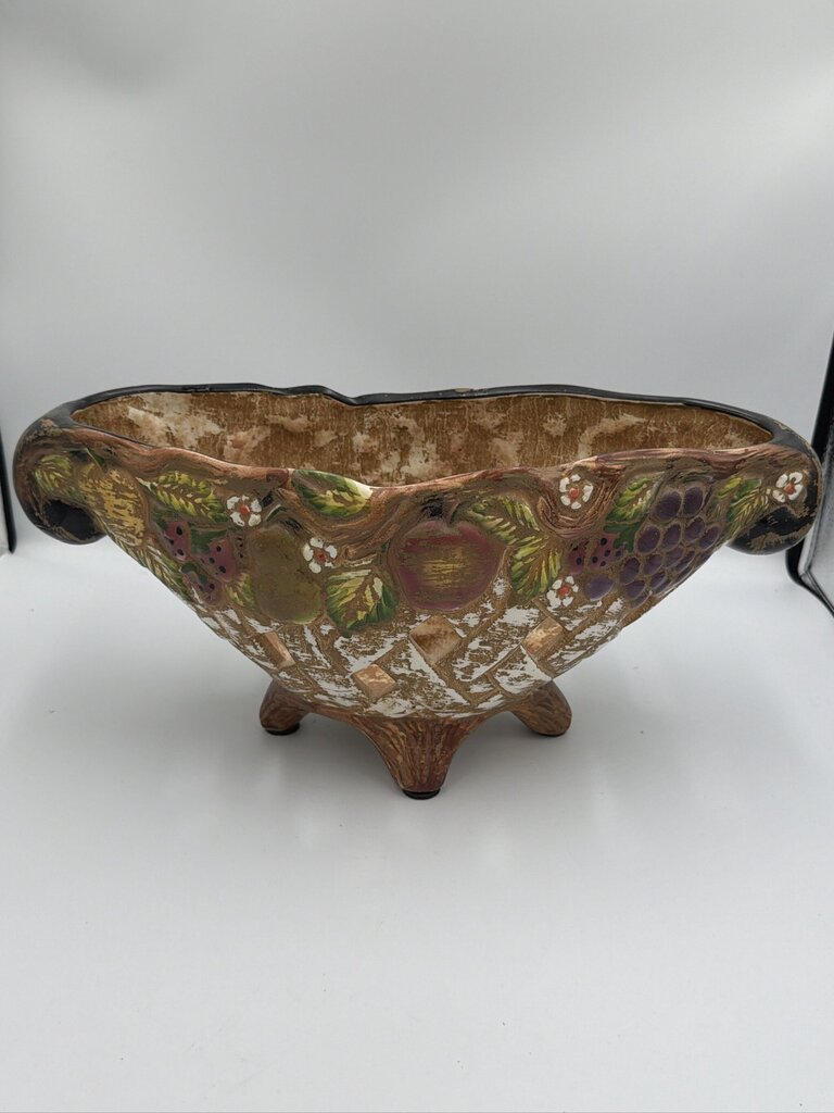 Vintage Footed Oval Clay Basket- 16X7X7