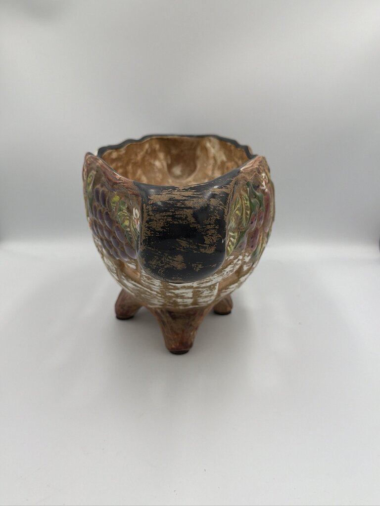 Vintage Footed Oval Clay Basket- 16X7X7