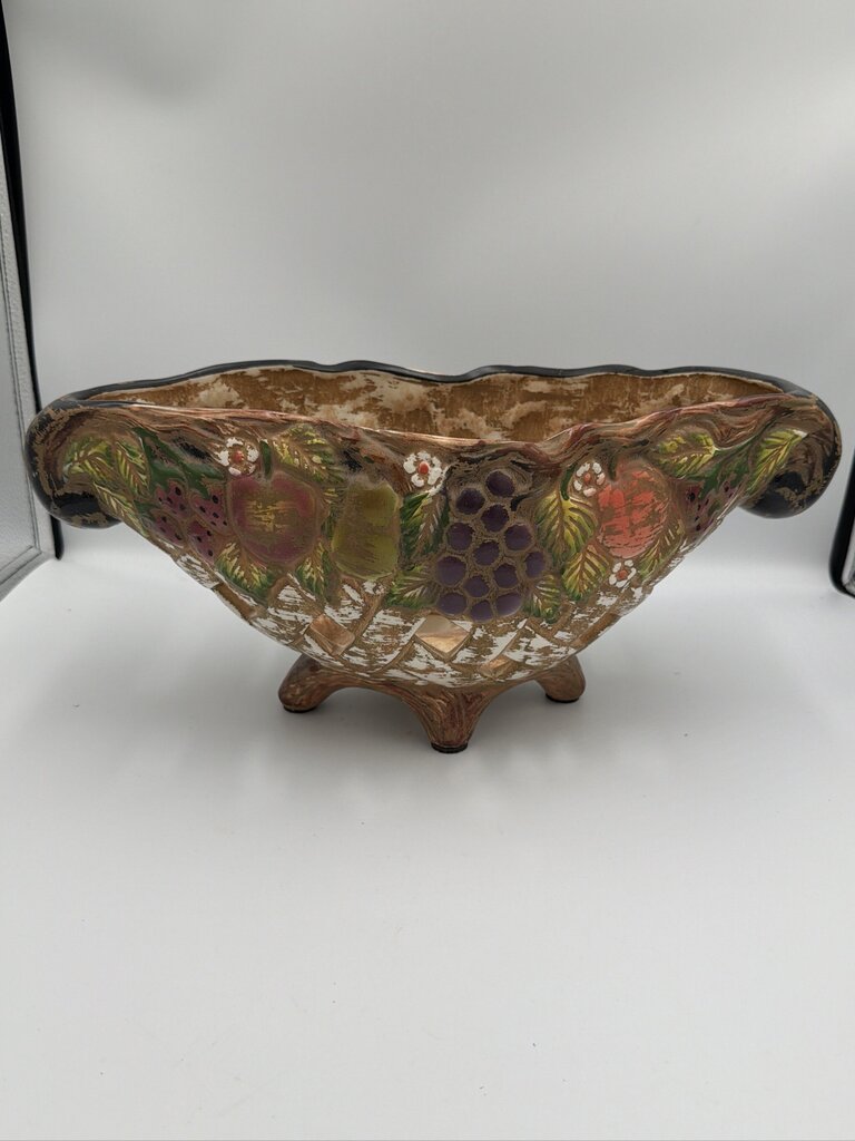 Vintage Footed Oval Clay Basket- 16X7X7