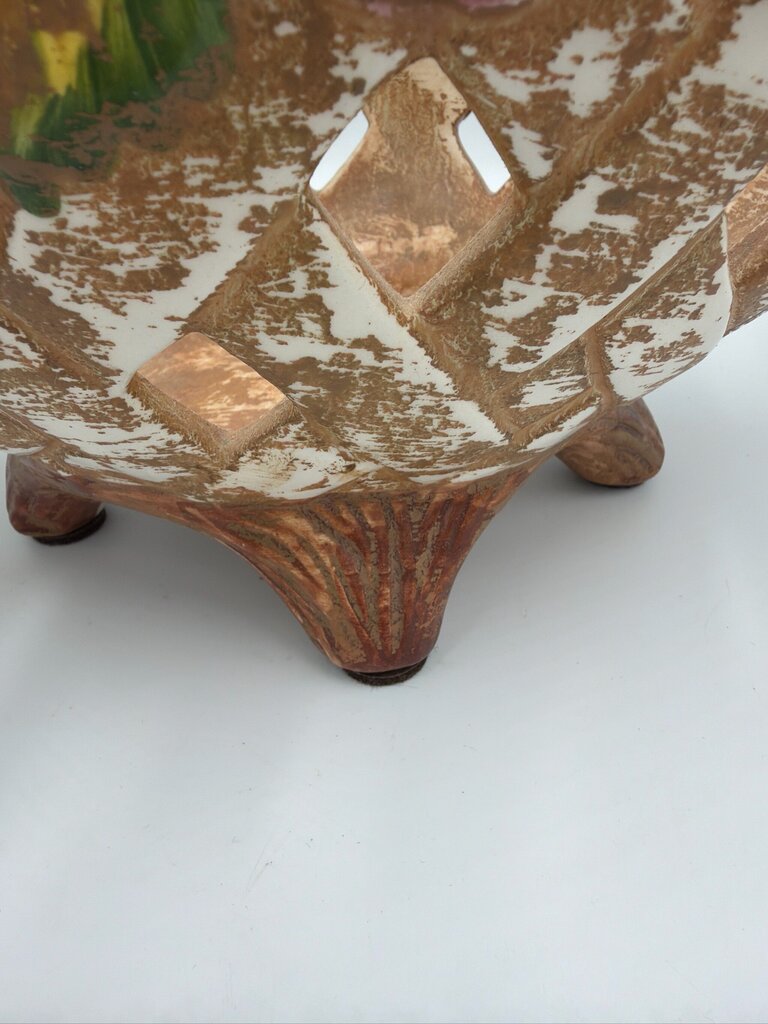 Vintage Footed Oval Clay Basket- 16X7X7