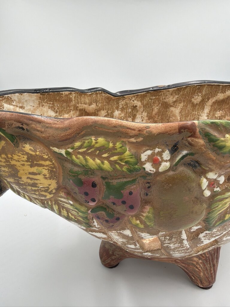 Vintage Footed Oval Clay Basket- 16X7X7