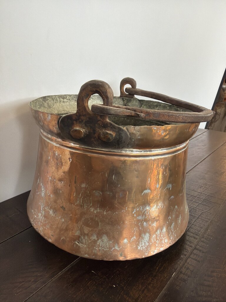 Antique Turkish Copper Bucket W/ Handle- 10X10X8