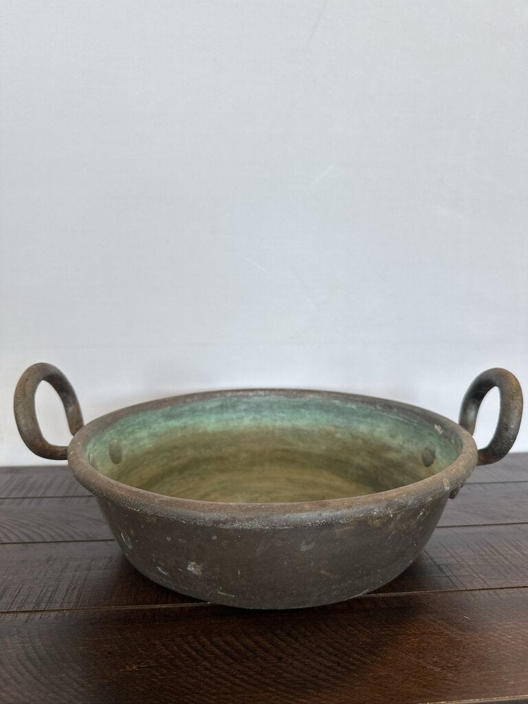 Vintage Round Copper Pot W/ Handles- 14X14X4