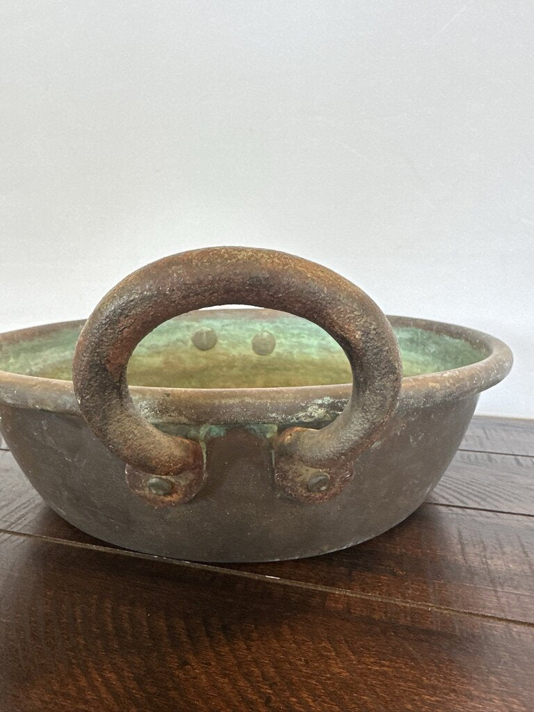 Vintage Round Copper Pot W/ Handles- 14X14X4