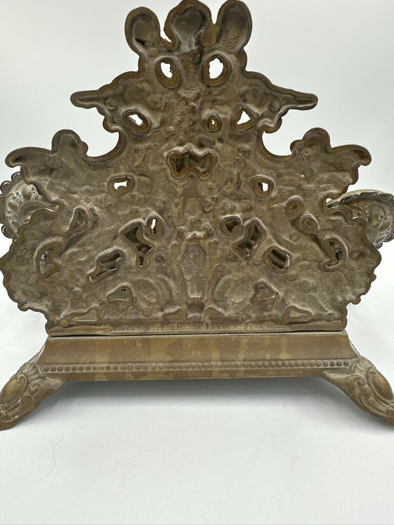 Ornate Antique Bronze Inkstand W/ Double Inkwells- 11.5X8.5X7