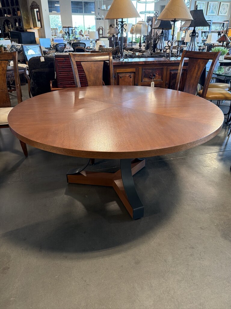 Round Wood Dining Table W/ Metal Accent Base-60X30H