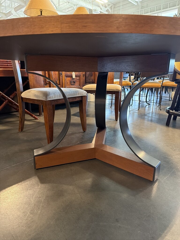 Round Wood Dining Table W/ Metal Accent Base-60X30H