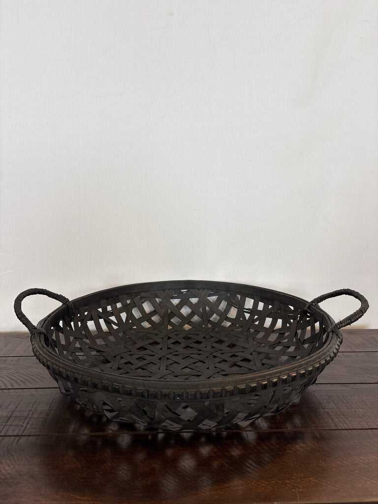 Bamboo Open Weave Black Basket W/Jute Handles