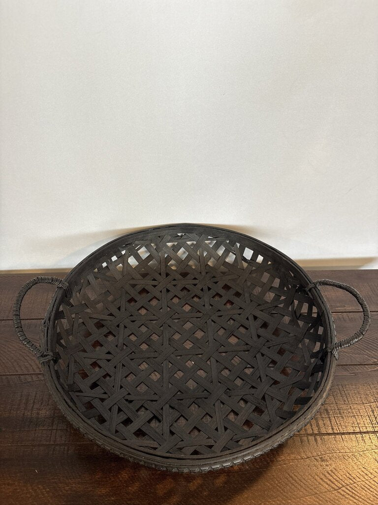 Bamboo Open Weave Black Basket W/Jute Handles