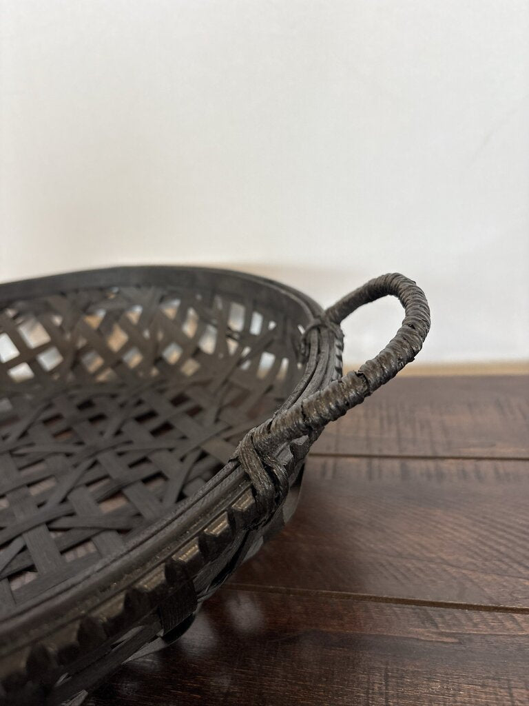 Bamboo Open Weave Black Basket W/Jute Handles