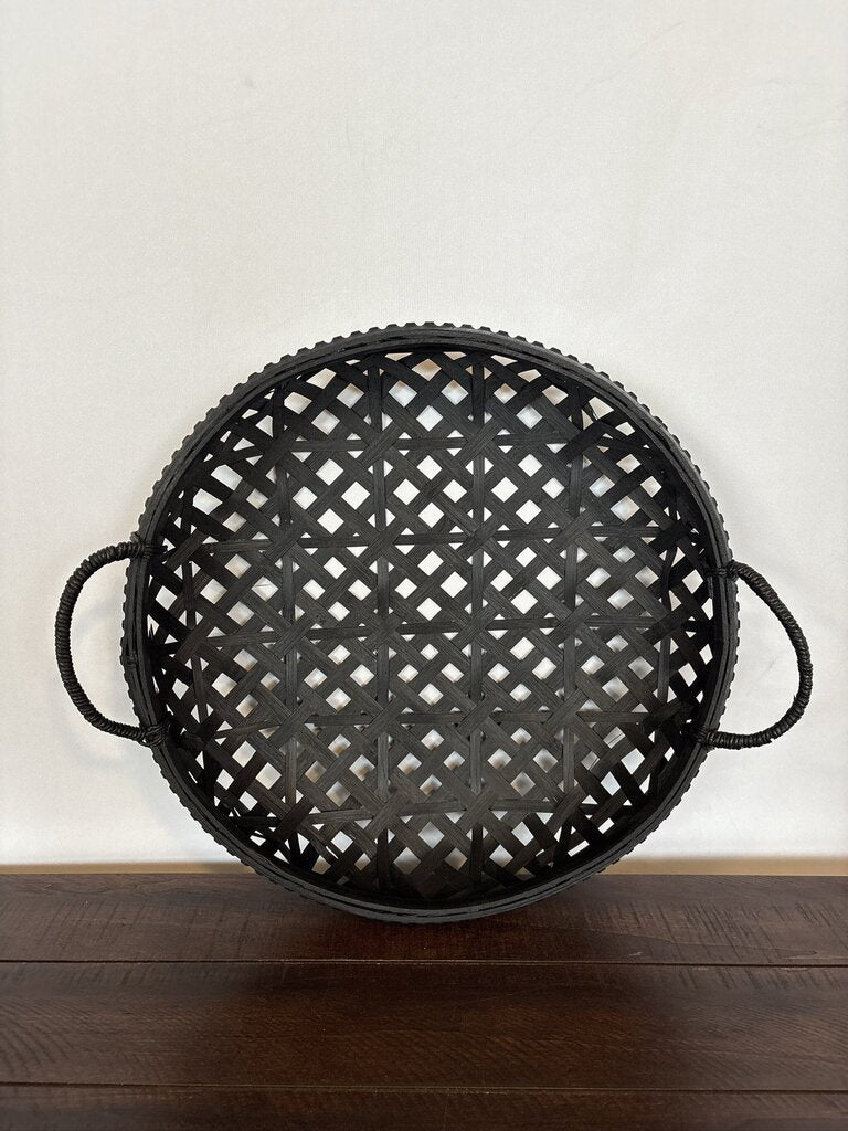 Bamboo Open Weave Black Basket W/Jute Handles