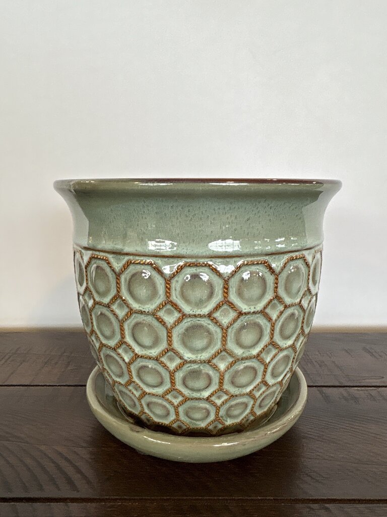 Sage Green Glazed Ceramic Planter - 6X6X5.5H