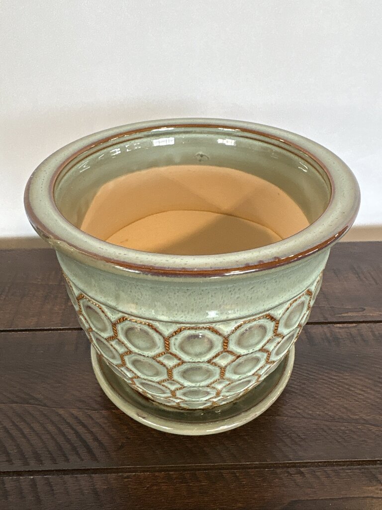 Sage Green Glazed Ceramic Planter - 6X6X5.5H