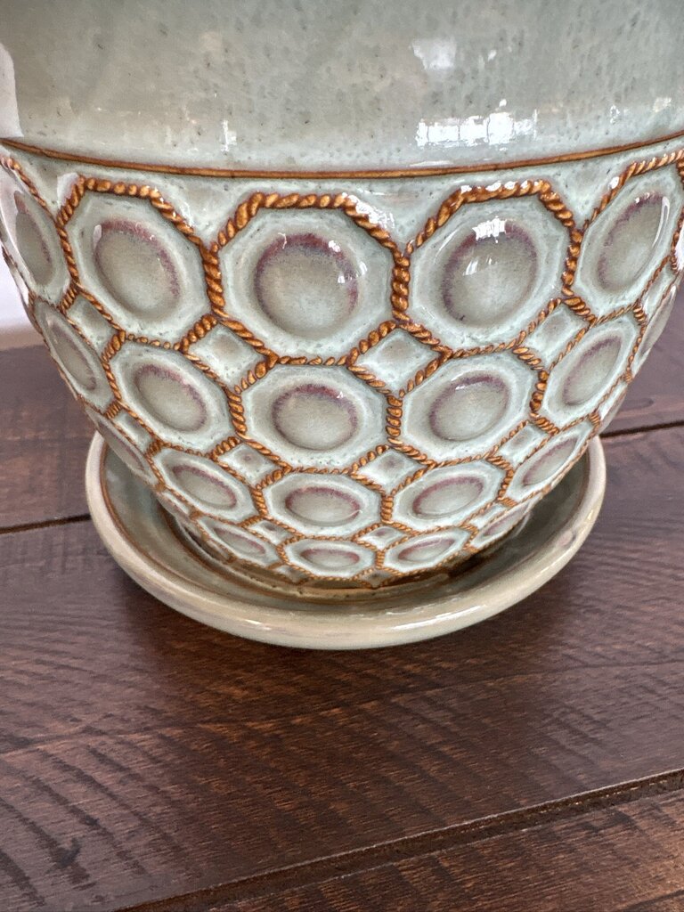 Sage Green Glazed Ceramic Planter - 6X6X5.5H