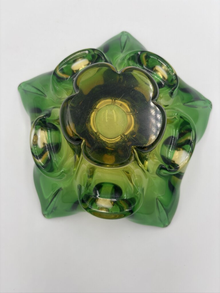 Vintage Art Glass Green Star Bowl- 9X8X5