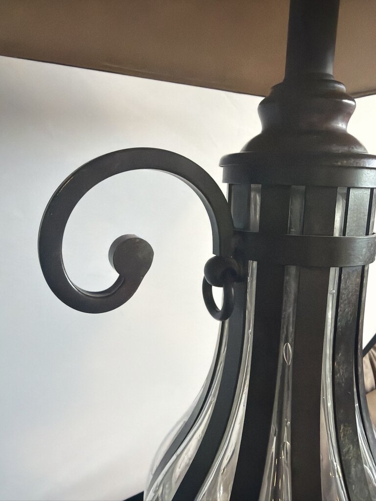 Iron & Glass Table Lamps W/ Black Shades- Pair- 15X15X32H