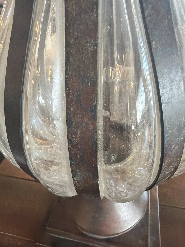 Iron & Glass Table Lamps W/ Black Shades- Pair- 15X15X32H