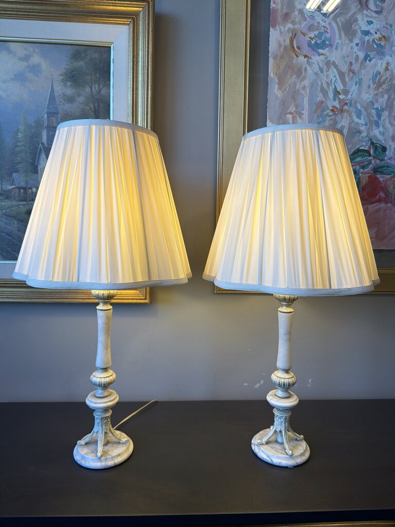 Antique Whitewashed Lamps- 14X14X21- Pair