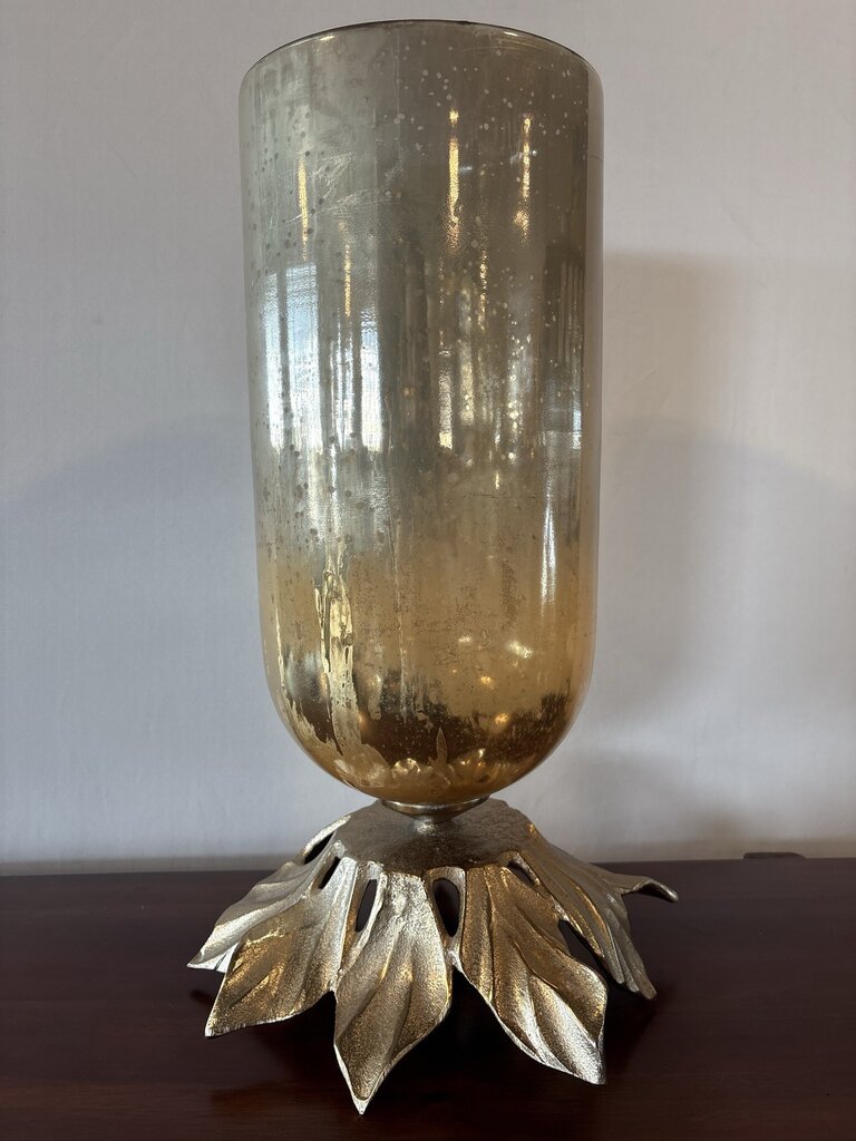 Amber Hurricane W/ Pewter Base- 12X20.5H