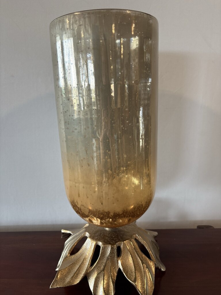 Amber Hurricane W/ Pewter Base- 12X20.5H