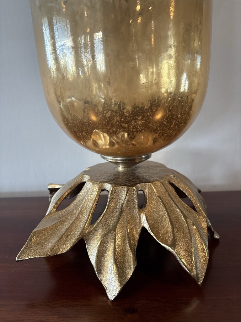 Amber Hurricane W/ Pewter Base- 12X20.5H
