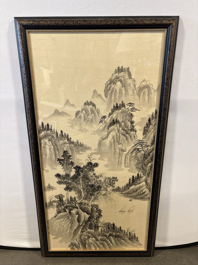 Chinese Mountain Landscape Ink On Silk - 26X49