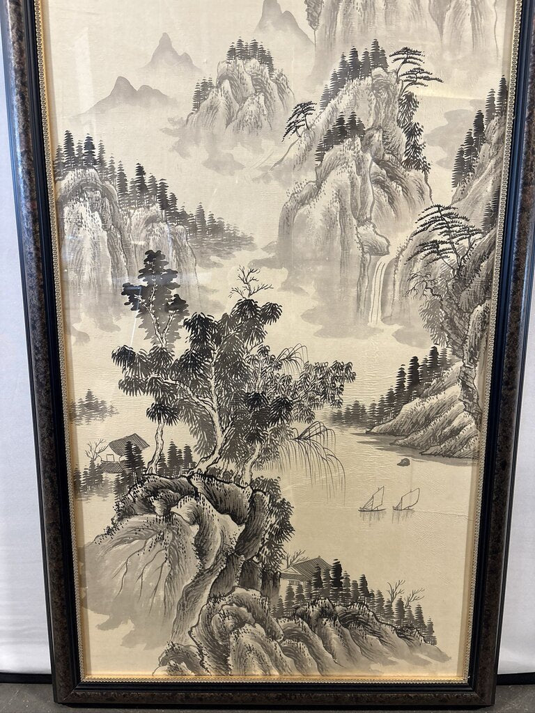 Chinese Mountain Landscape Ink On Silk - 26X49