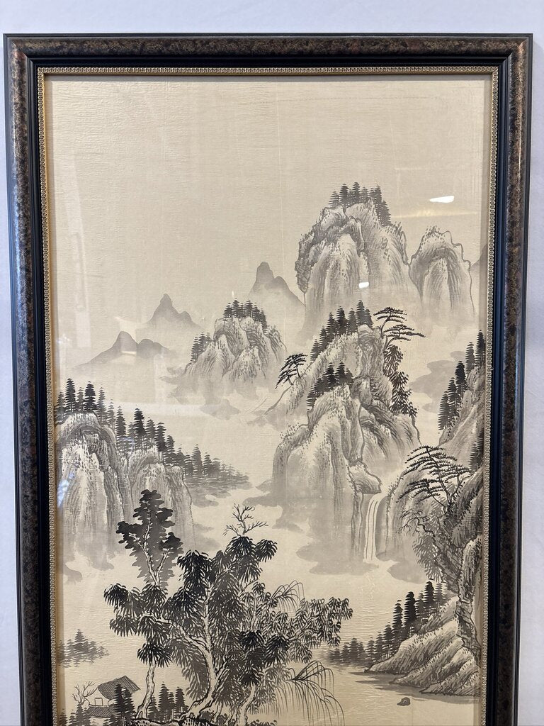 Chinese Mountain Landscape Ink On Silk - 26X49