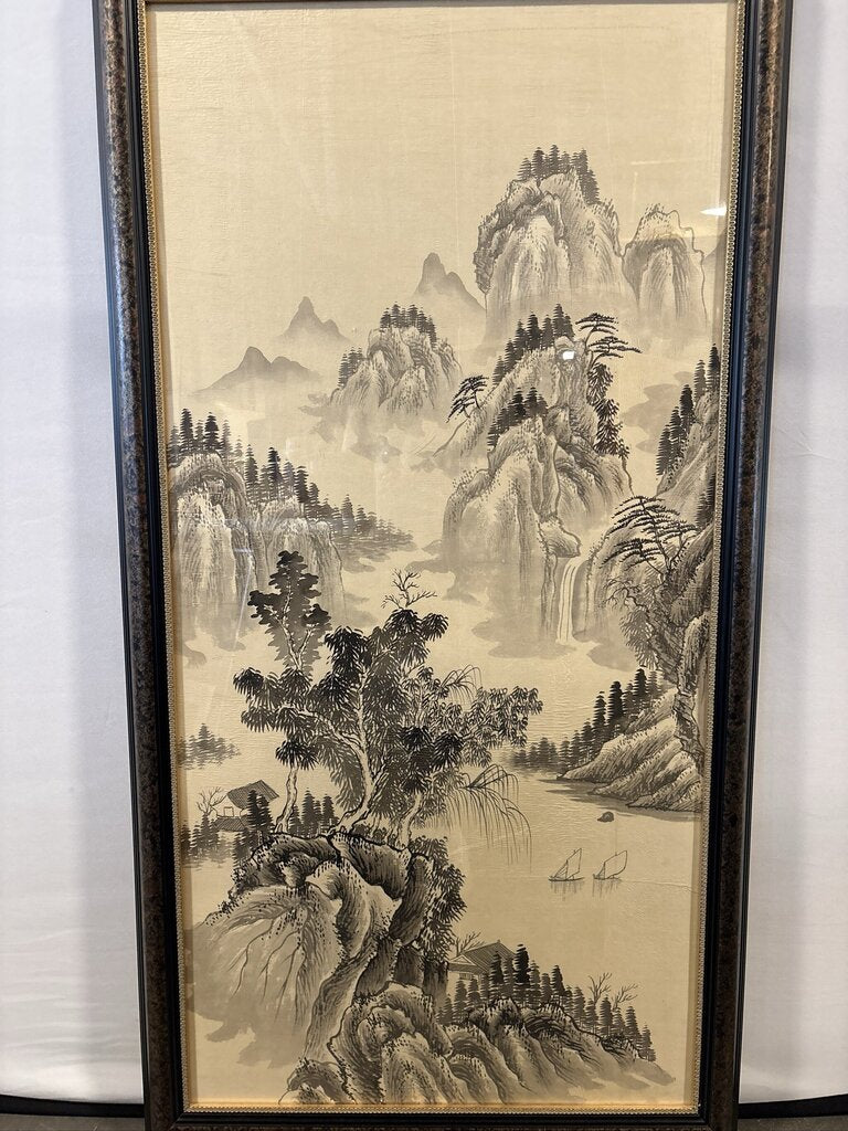 Chinese Mountain Landscape Ink On Silk - 26X49