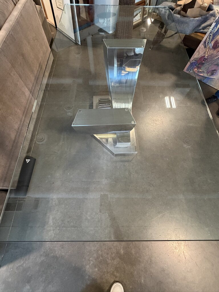 Greg Sheres Steel Dining Table W/ Glass Top- 84X45.5X30- AS IS