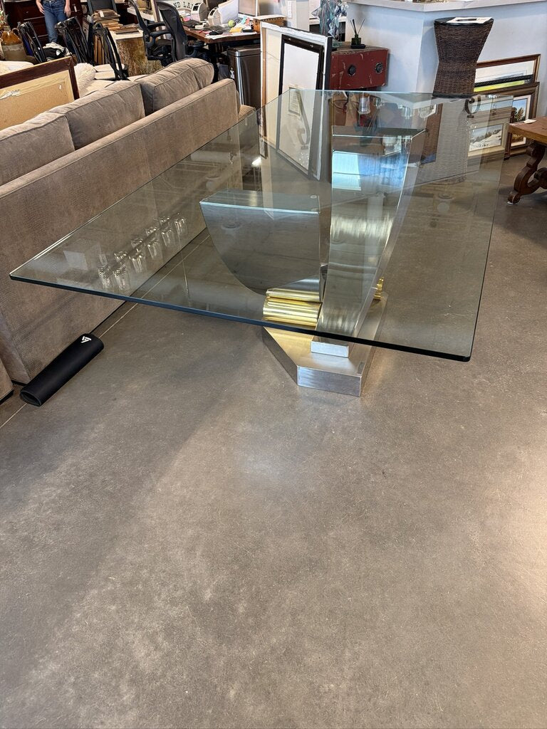 Greg Sheres Steel Dining Table W/ Glass Top- 84X45.5X30- AS IS