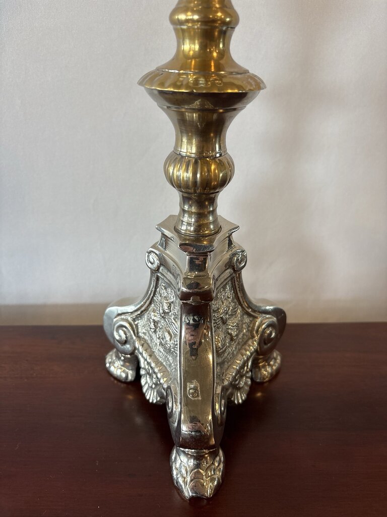 Castillian Imports Silver Plate Cut Crystal Candle Holder- 5X5X23H