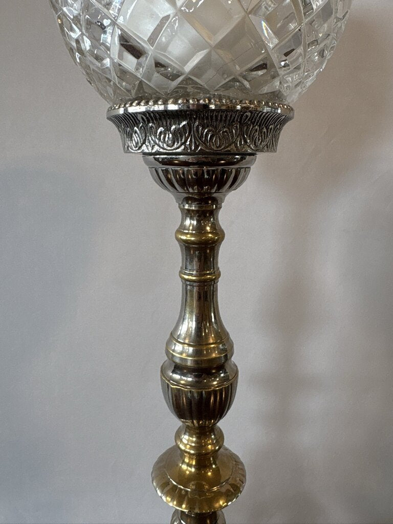 Castillian Imports Silver Plate Cut Crystal Candle Holder- 5X5X23H