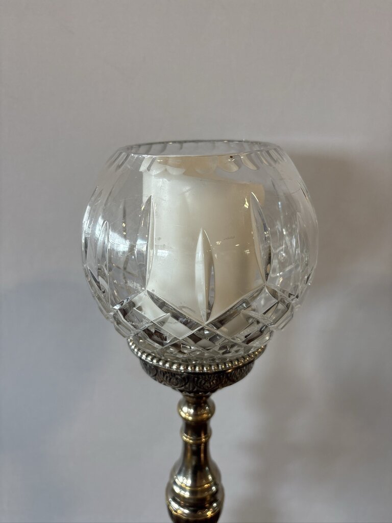 Castillian Imports Silver Plate Cut Crystal Candle Holder- 5X5X23H