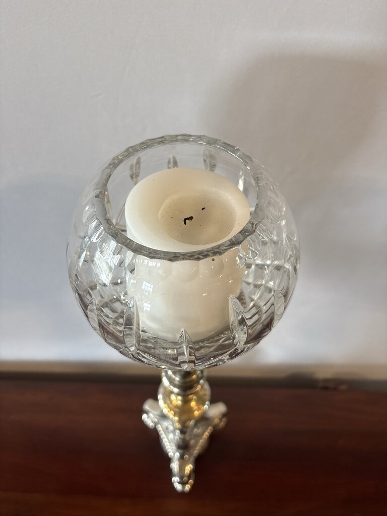 Castillian Imports Silver Plate Cut Crystal Candle Holder- 5X5X23H