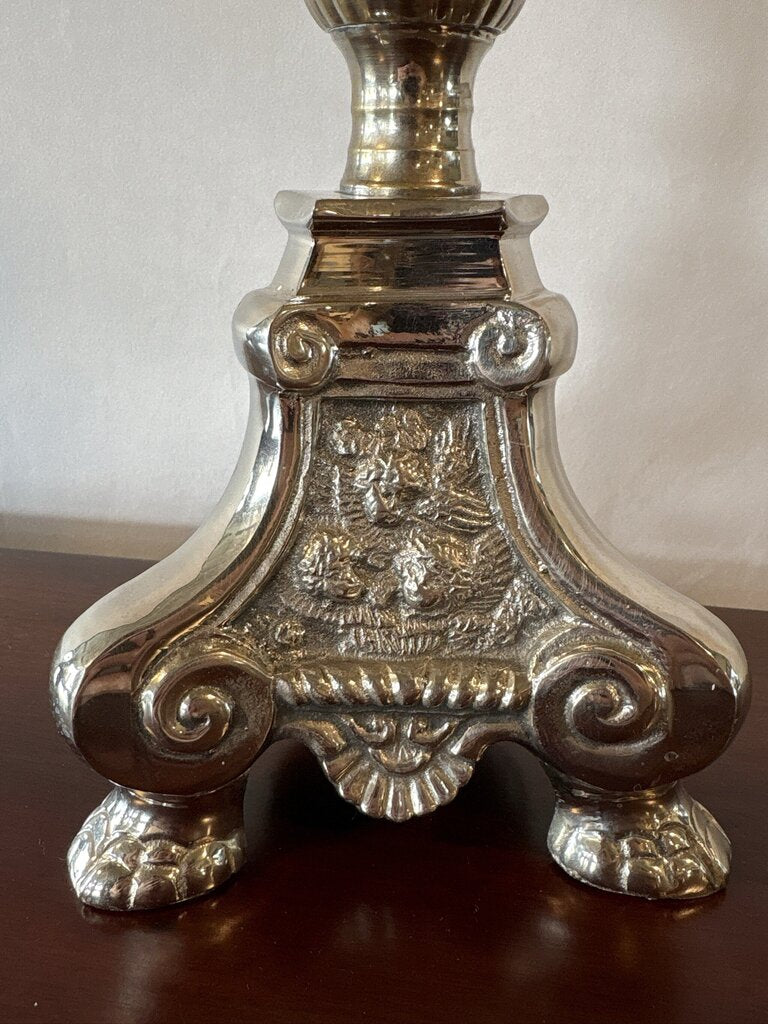 Castillian Imports Silver Plate Cut Crystal Candle Holder- 5X5X23H