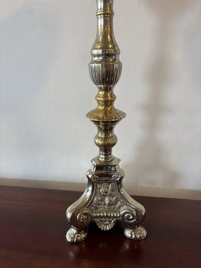 Castillian Imports Silver Plate Cut Crystal Candle Holder- 5X5X23H