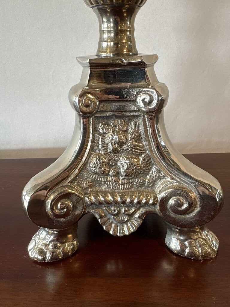 Castillian Imports Silver Plate Cut Crystal Candle Holder- 5X5X23H