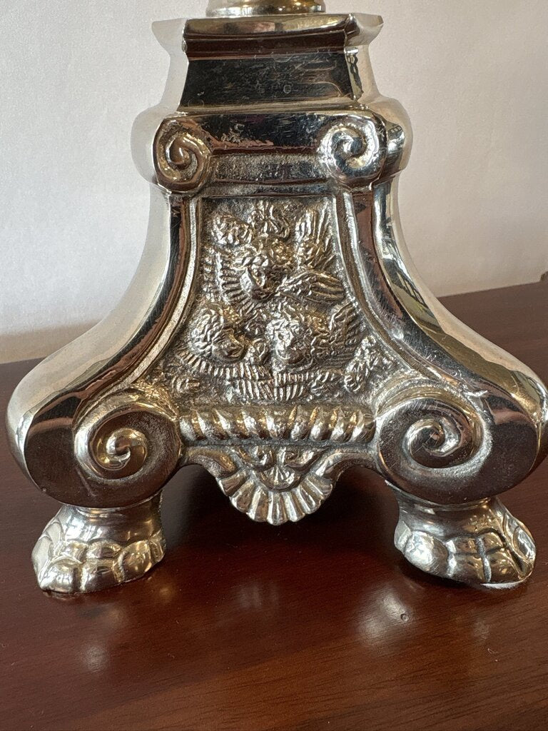 Castillian Imports Silver Plate Cut Crystal Candle Holder- 5X5X23H