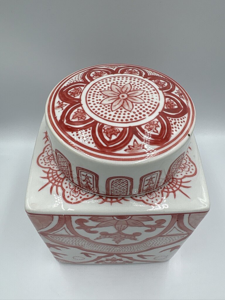 Orange & Cream Square Ginger Jar W/ Lid ||- 6.5X6.5X12H