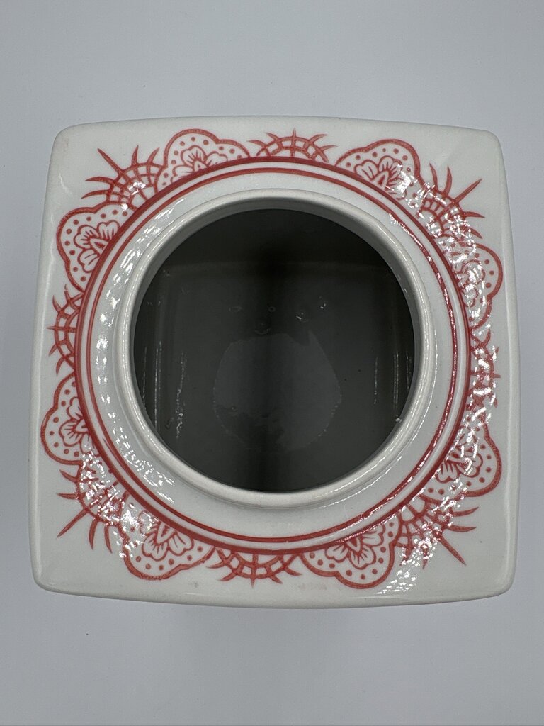 Orange & Cream Square Ginger Jar W/ Lid ||- 6.5X6.5X12H