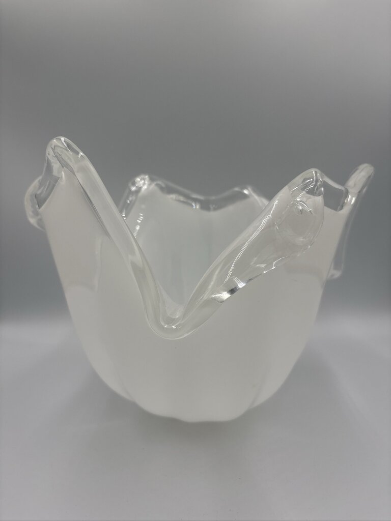 Murano Hand Blown White Handkerchief Bowl- 10.5X10.5X8H