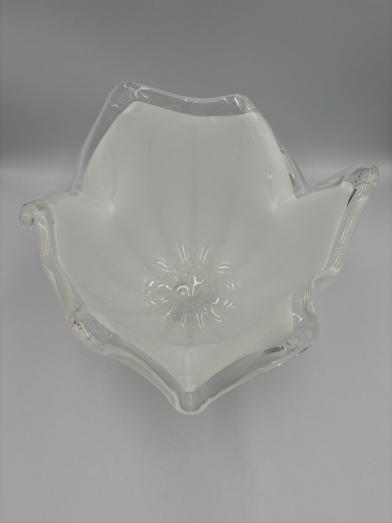Murano Hand Blown White Handkerchief Bowl- 10.5X10.5X8H