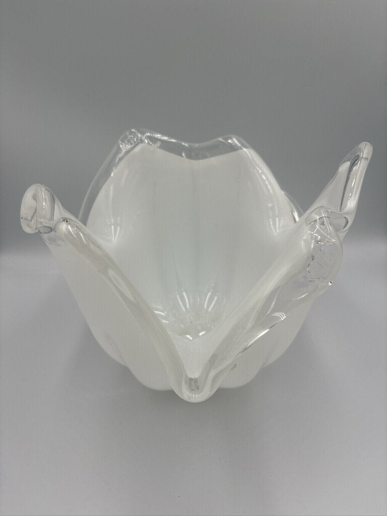 Murano Hand Blown White Handkerchief Bowl- 10.5X10.5X8H