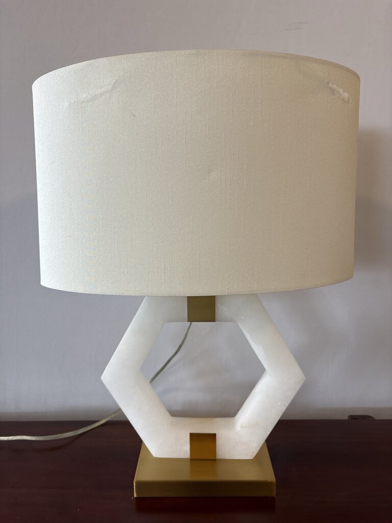 Hexigon Marble & Brass Lamp W/ Oval Shade- 17X10X22- AS IS
